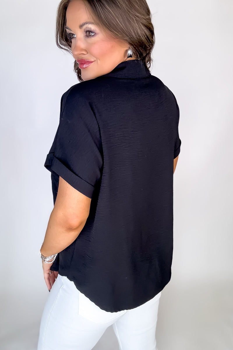 Business Casual Black Collared Top