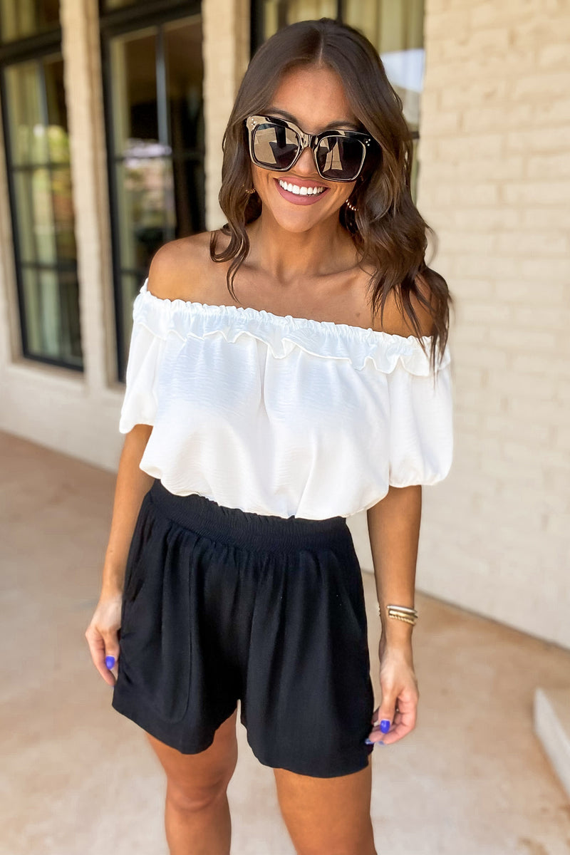 Solid Ruffle On/Off Shoulder Bubble Top