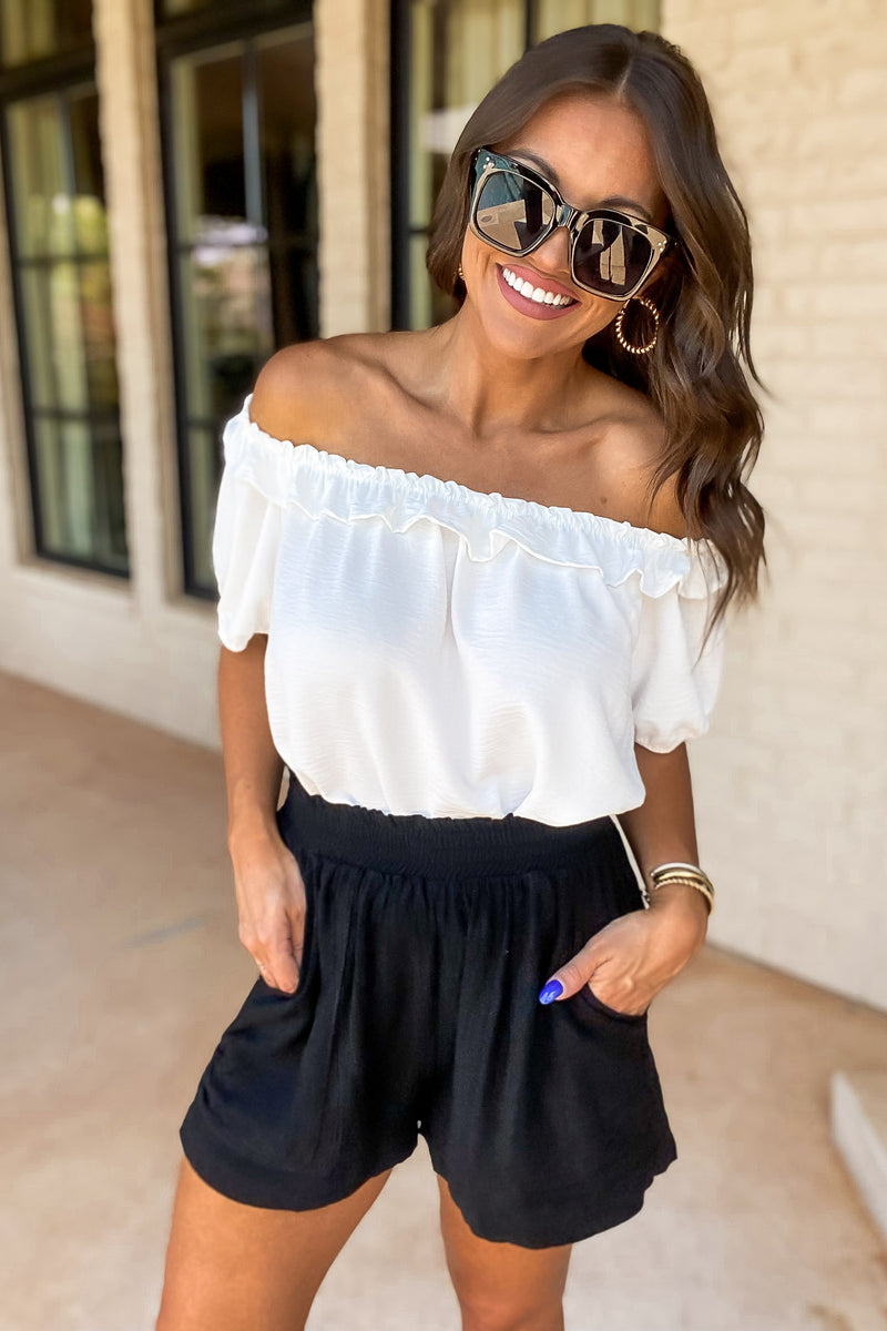 Solid Ruffle On/Off Shoulder Bubble Top