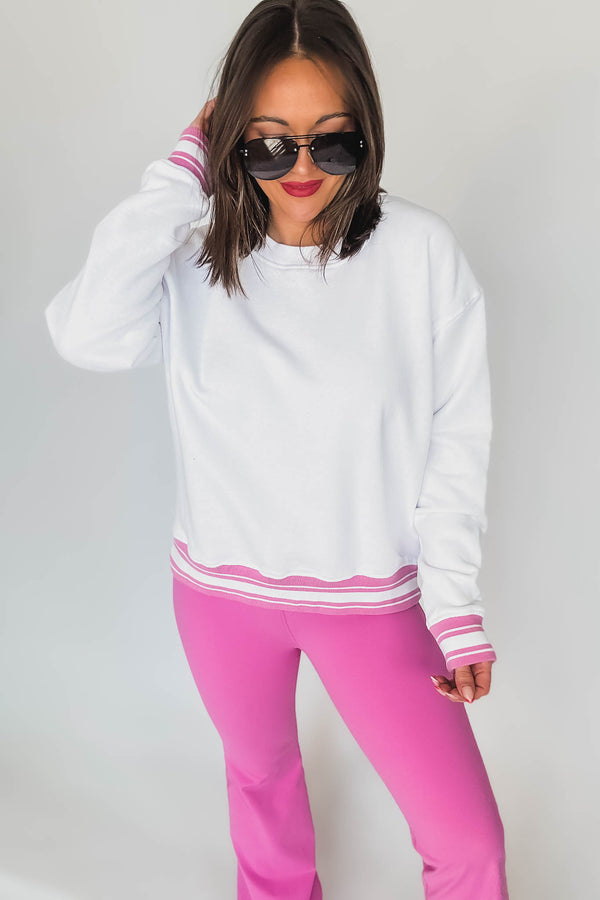 Contrast Cinch Pink Cotton Sweatshirt
