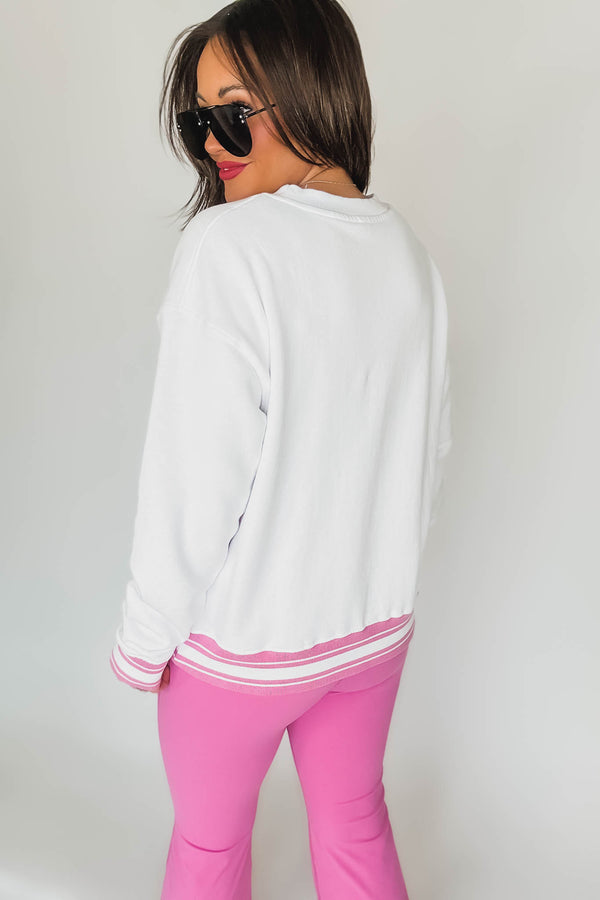 Contrast Cinch Pink Cotton Sweatshirt