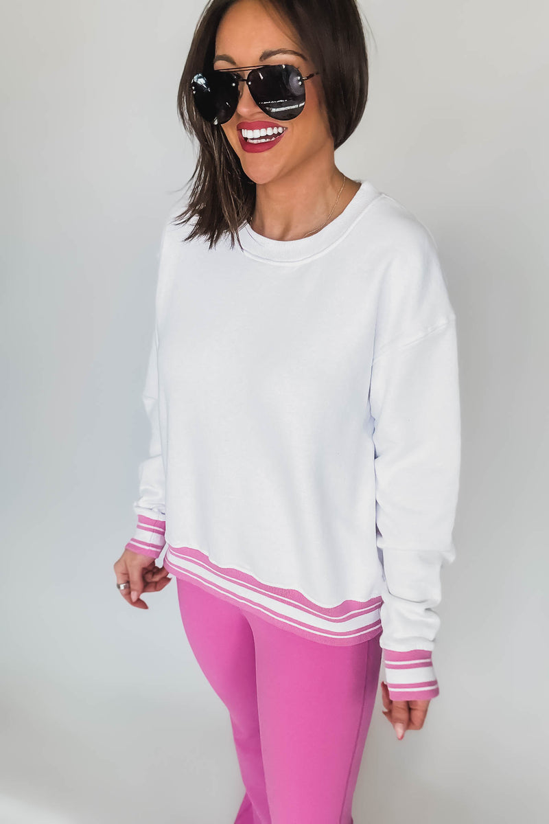 Contrast Cinch Pink Cotton Sweatshirt