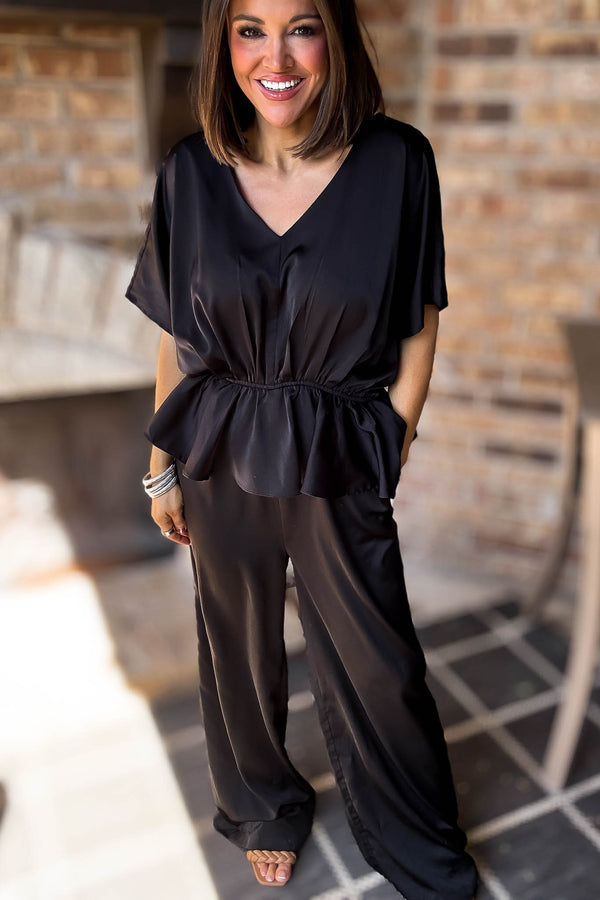 Black V Neck Jumpsuit