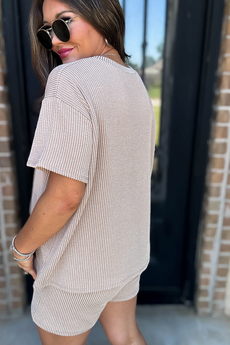 Mocha Corded Rib Short Sleeve Tee & Short Set