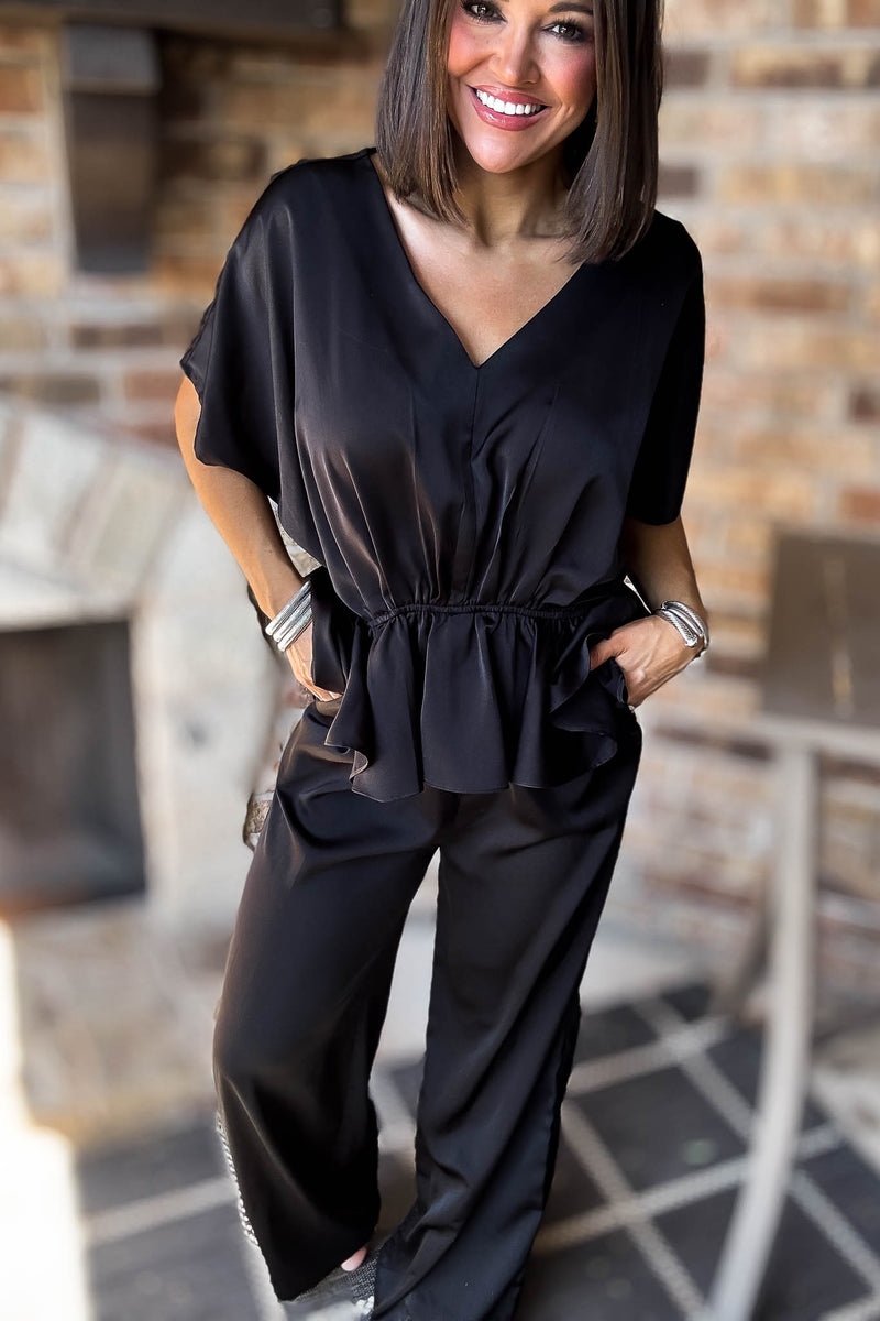 Black V Neck Jumpsuit