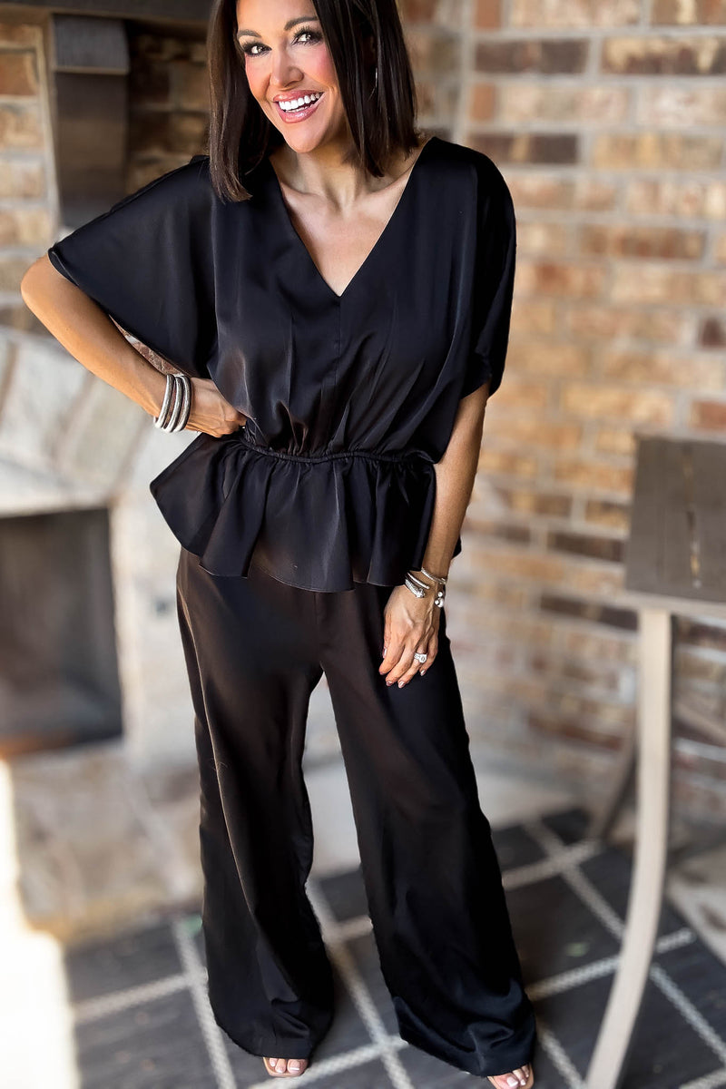 Black V Neck Jumpsuit