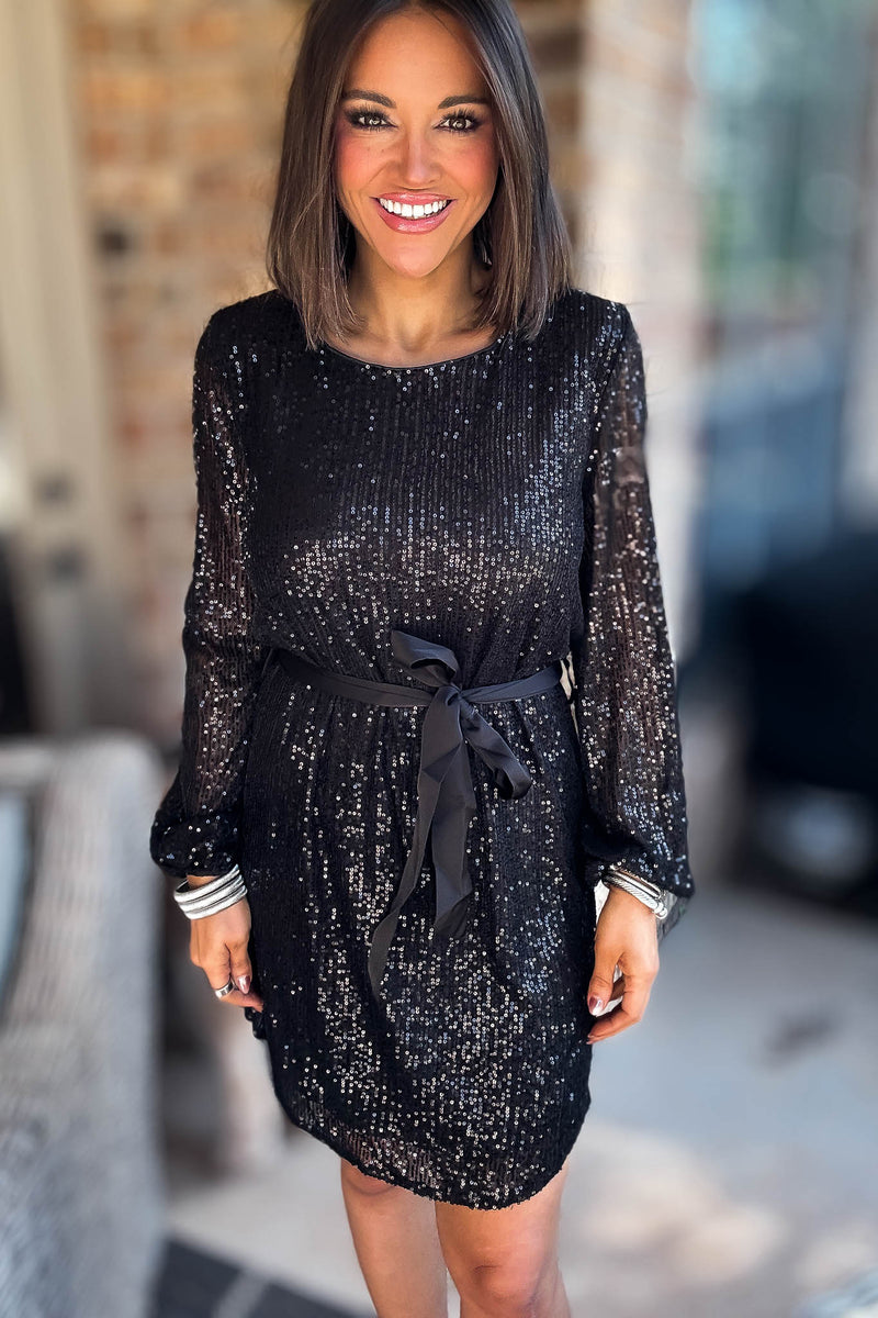 Eesome Black Long Sleeve Sequence Dress