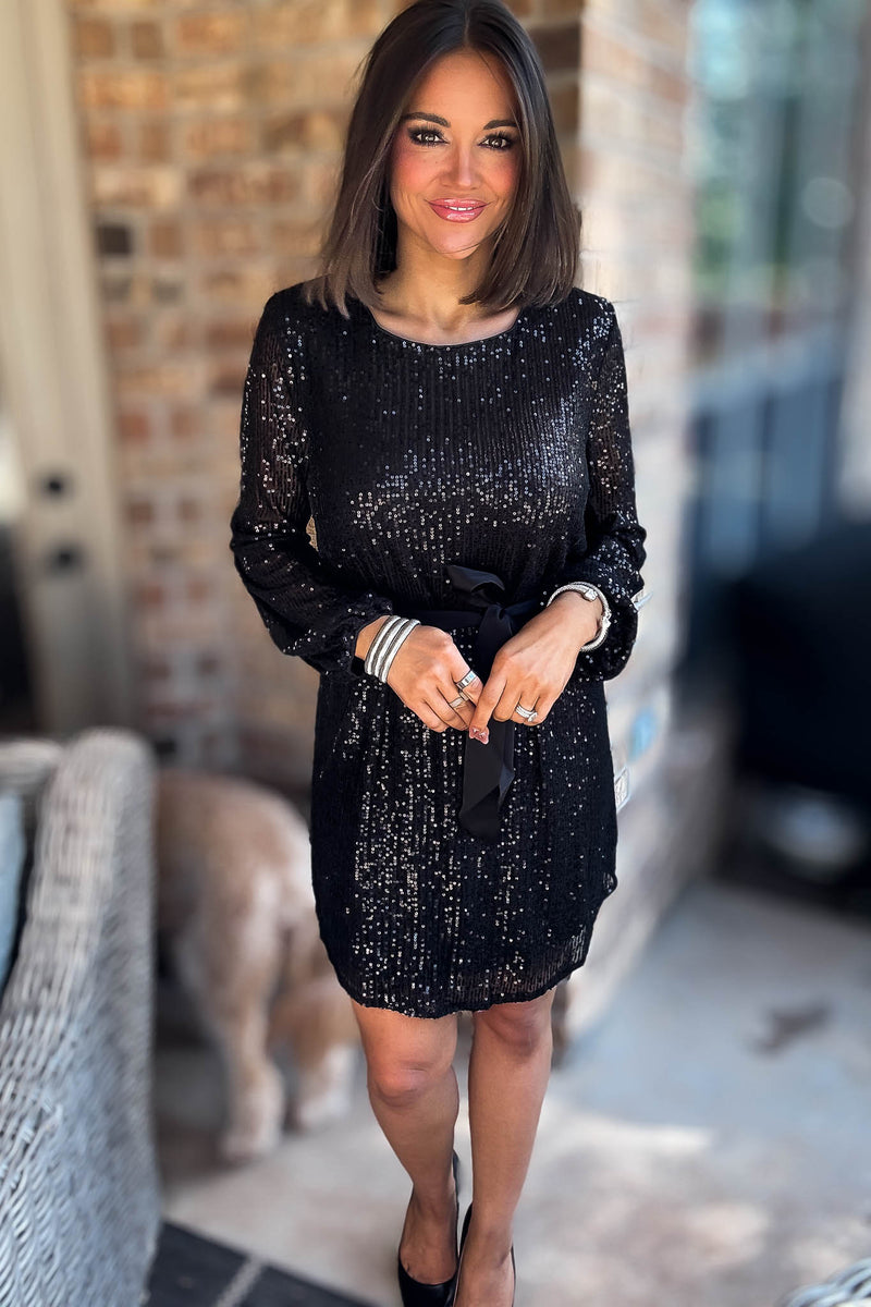 Eesome Black Long Sleeve Sequence Dress