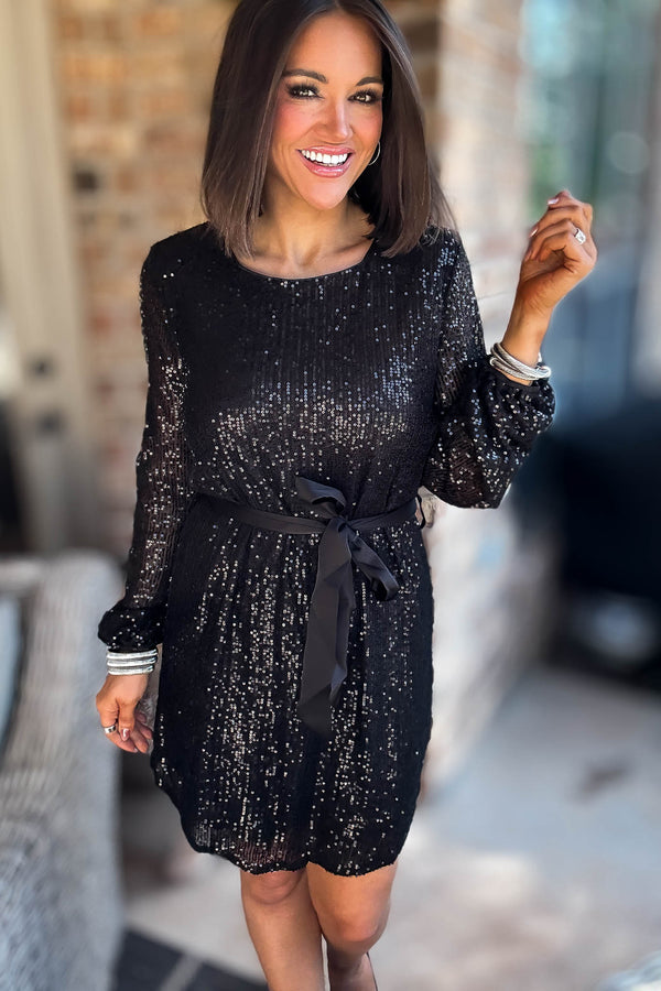 Eesome Black Long Sleeve Sequence Dress