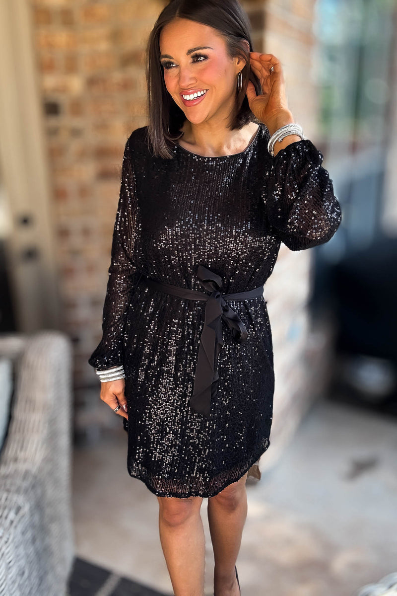Eesome Black Long Sleeve Sequence Dress