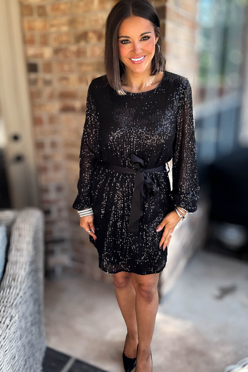 Eesome Black Long Sleeve Sequence Dress