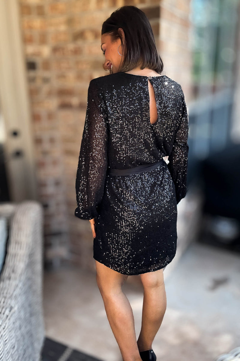 Eesome Black Long Sleeve Sequence Dress