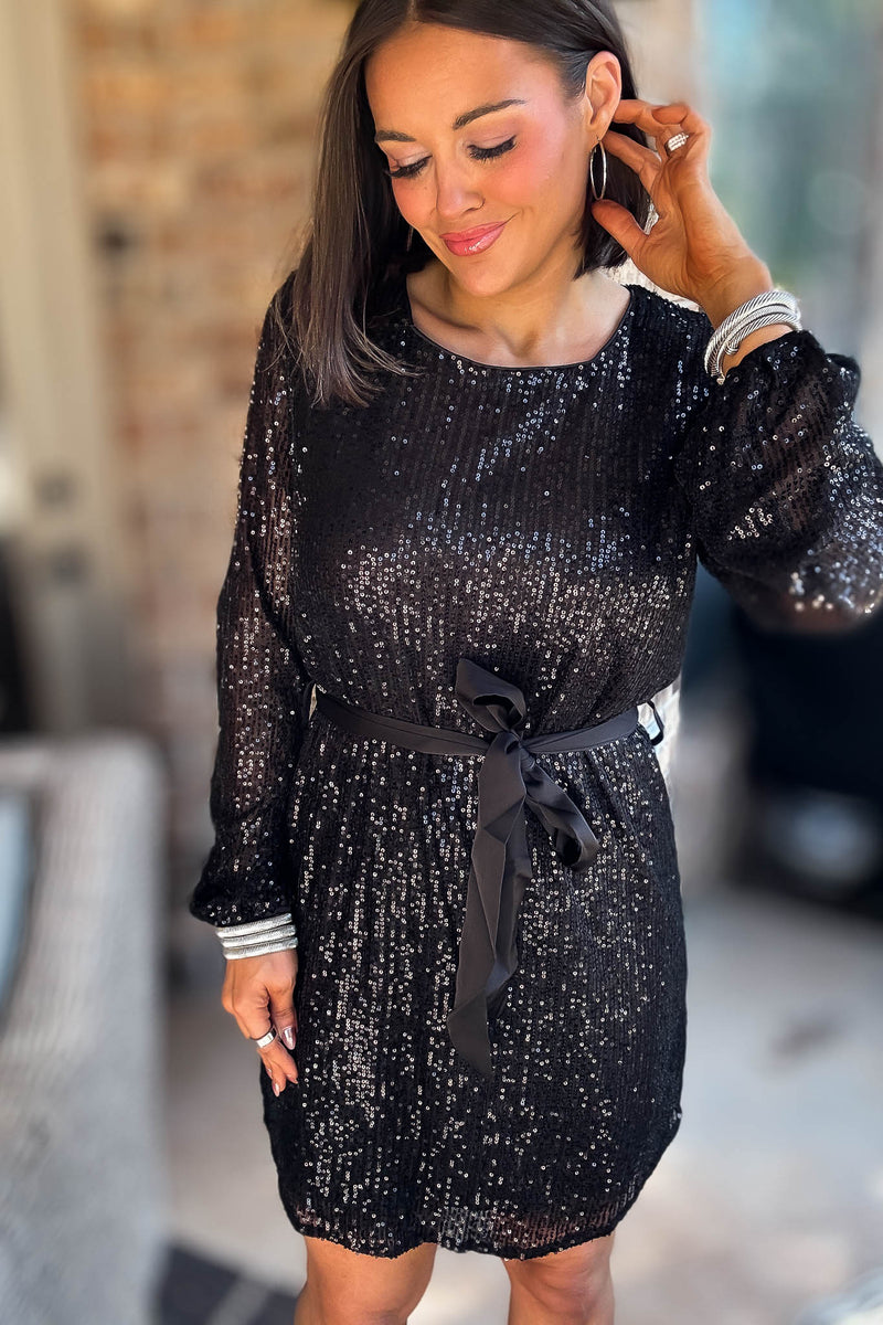 Eesome Black Long Sleeve Sequence Dress