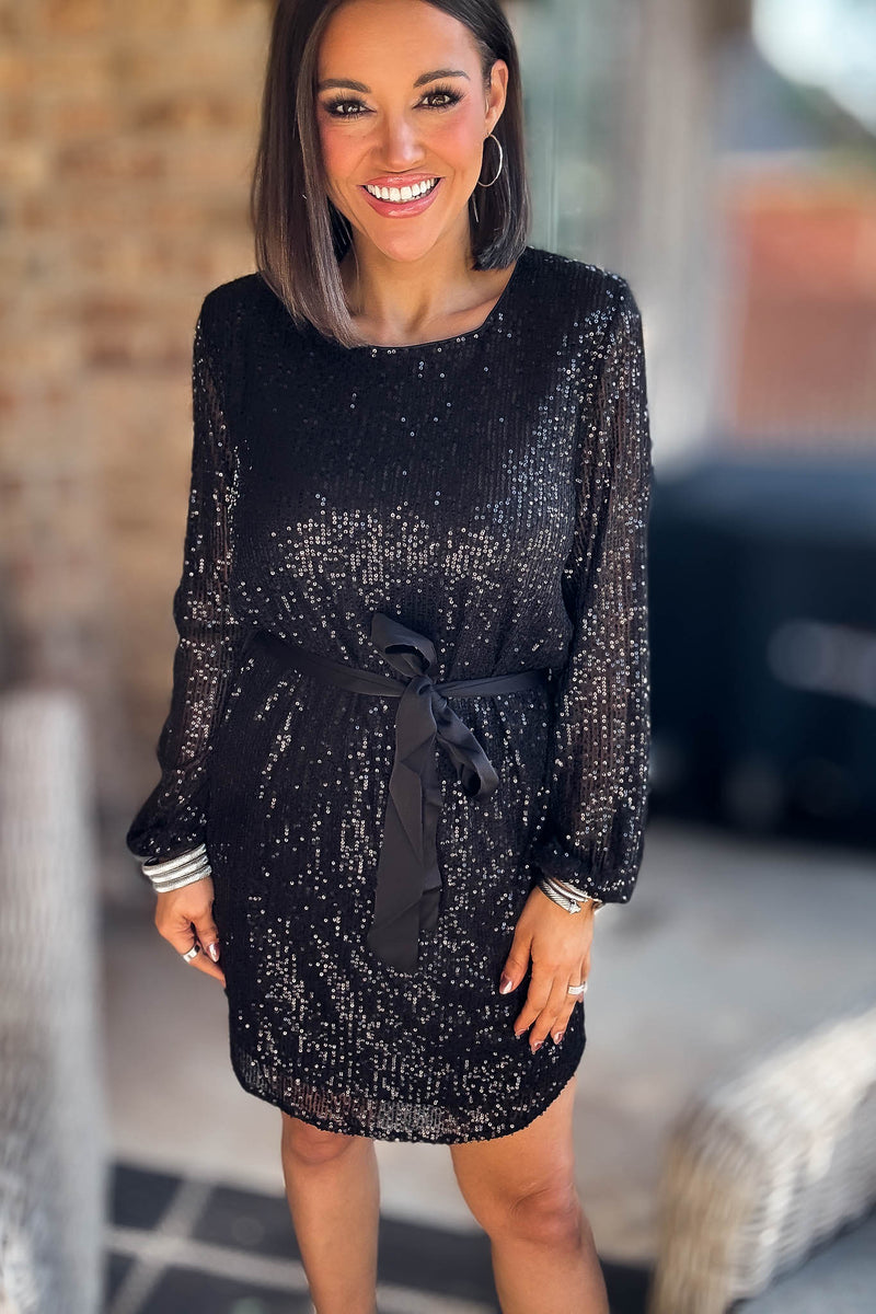 Eesome Black Long Sleeve Sequence Dress