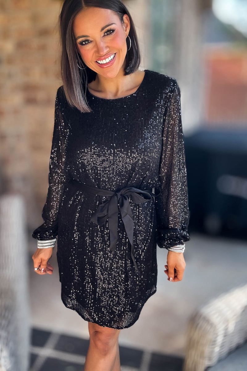 Eesome Black Long Sleeve Sequence Dress