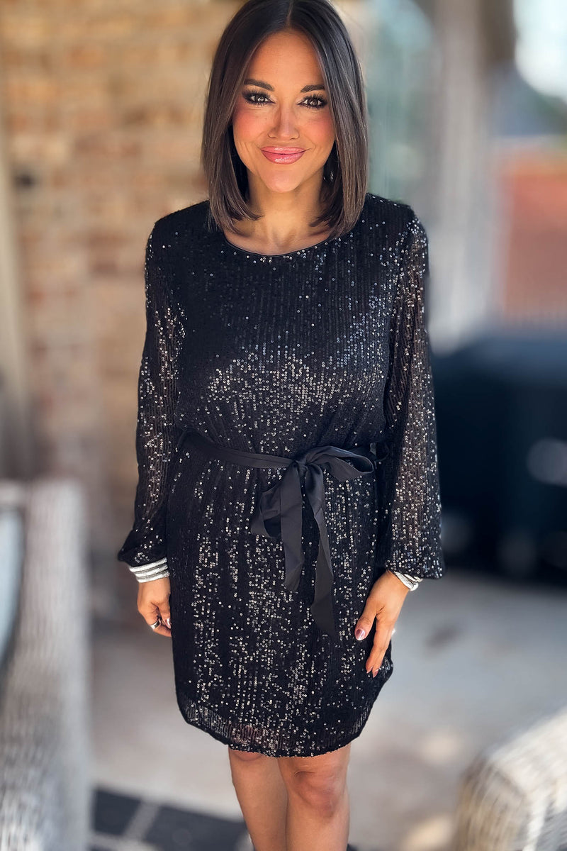 Eesome Black Long Sleeve Sequence Dress