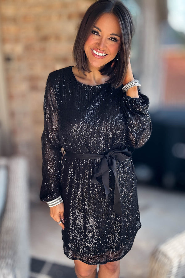Eesome Black Long Sleeve Sequence Dress