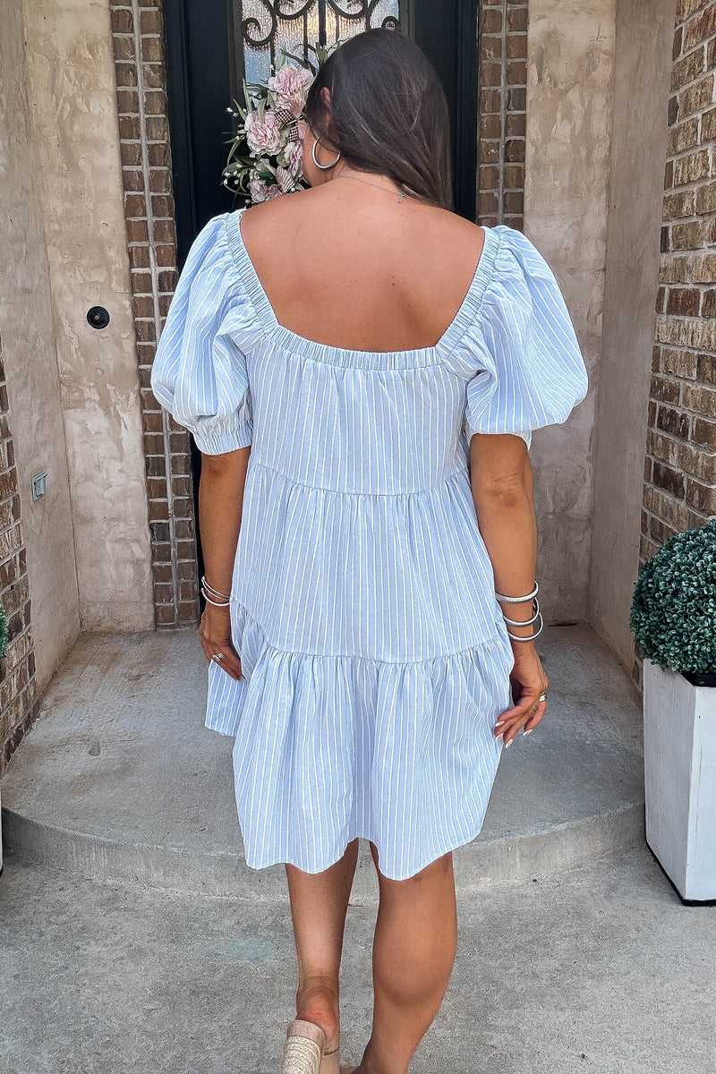 Mable Super Striped Puffed Sleeve Square Neck Mini Dress