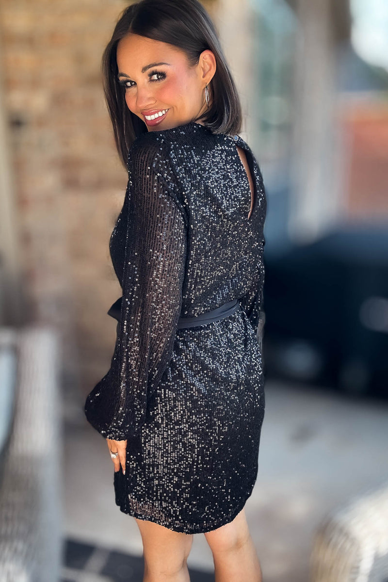 Eesome Black Long Sleeve Sequence Dress