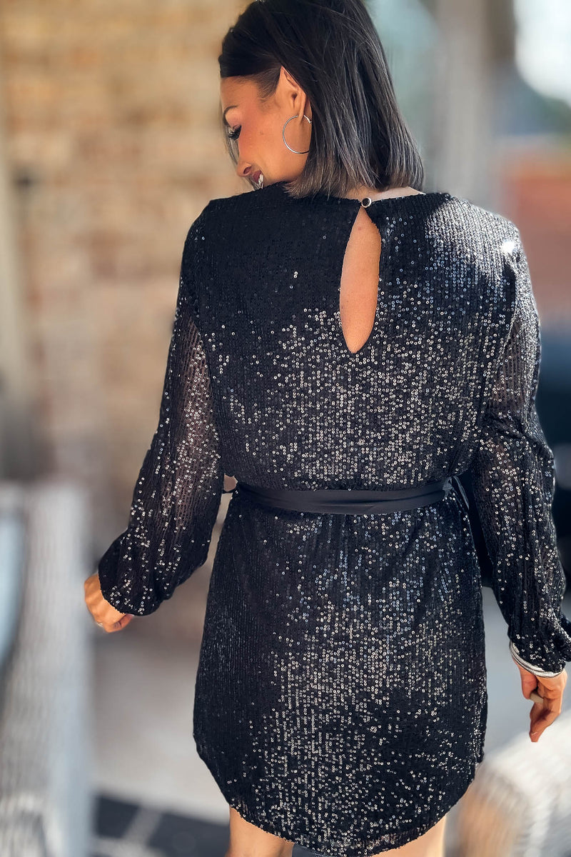 Eesome Black Long Sleeve Sequence Dress