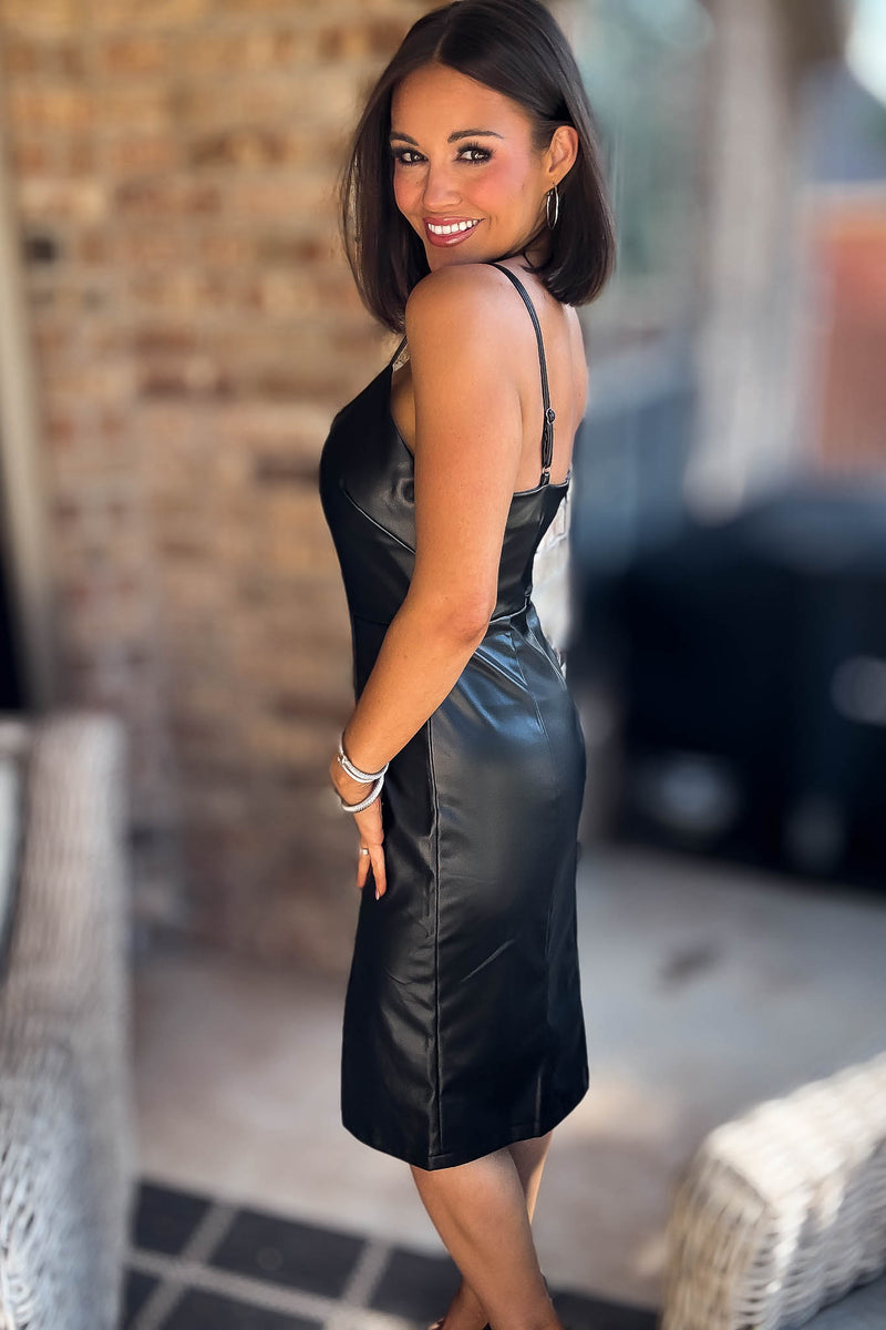 Eesome Black Slit Pleather Mini Dress