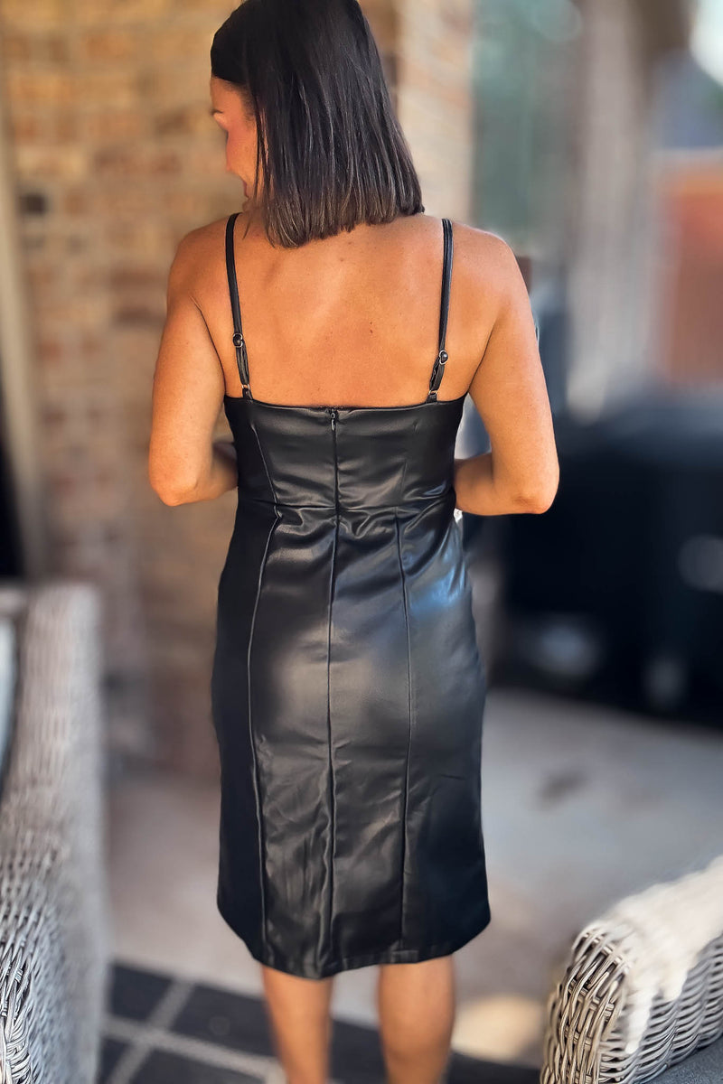 Eesome Black Slit Pleather Mini Dress