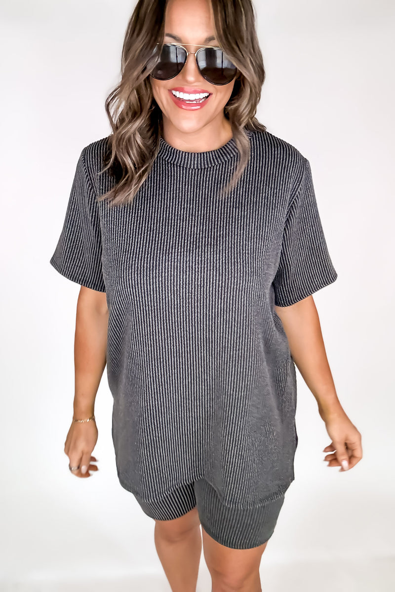 We Go Together Black Ribbed Top