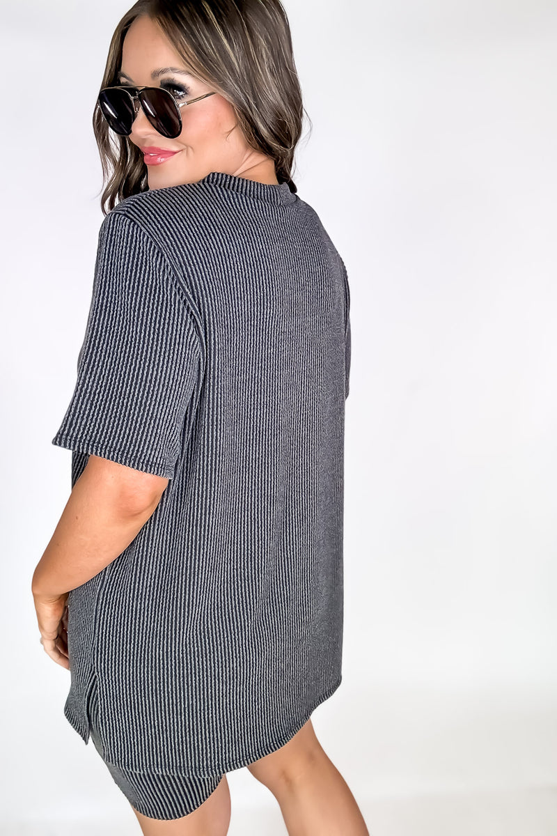 We Go Together Black Ribbed Top