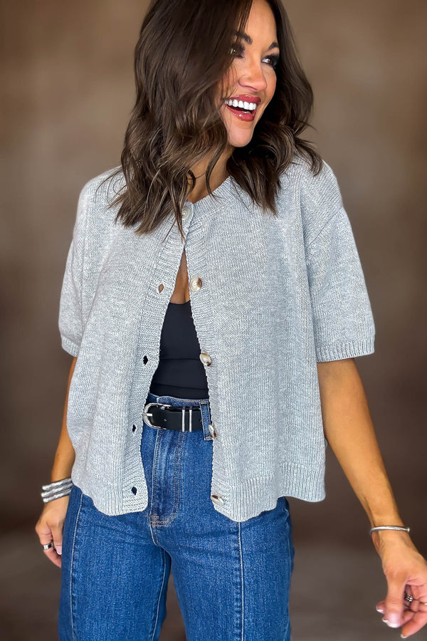 Short Sleeve Heather Grey Sweater Cardigan