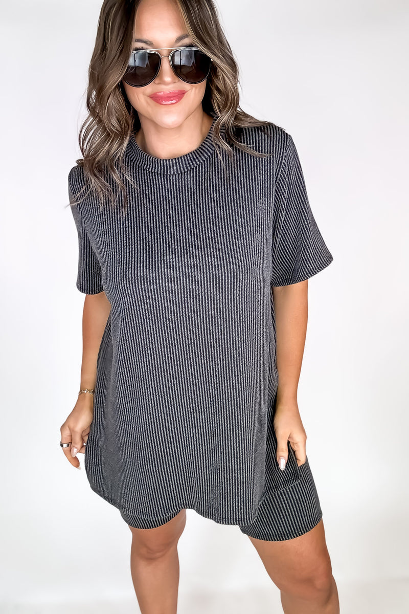We Go Together Black Ribbed Top