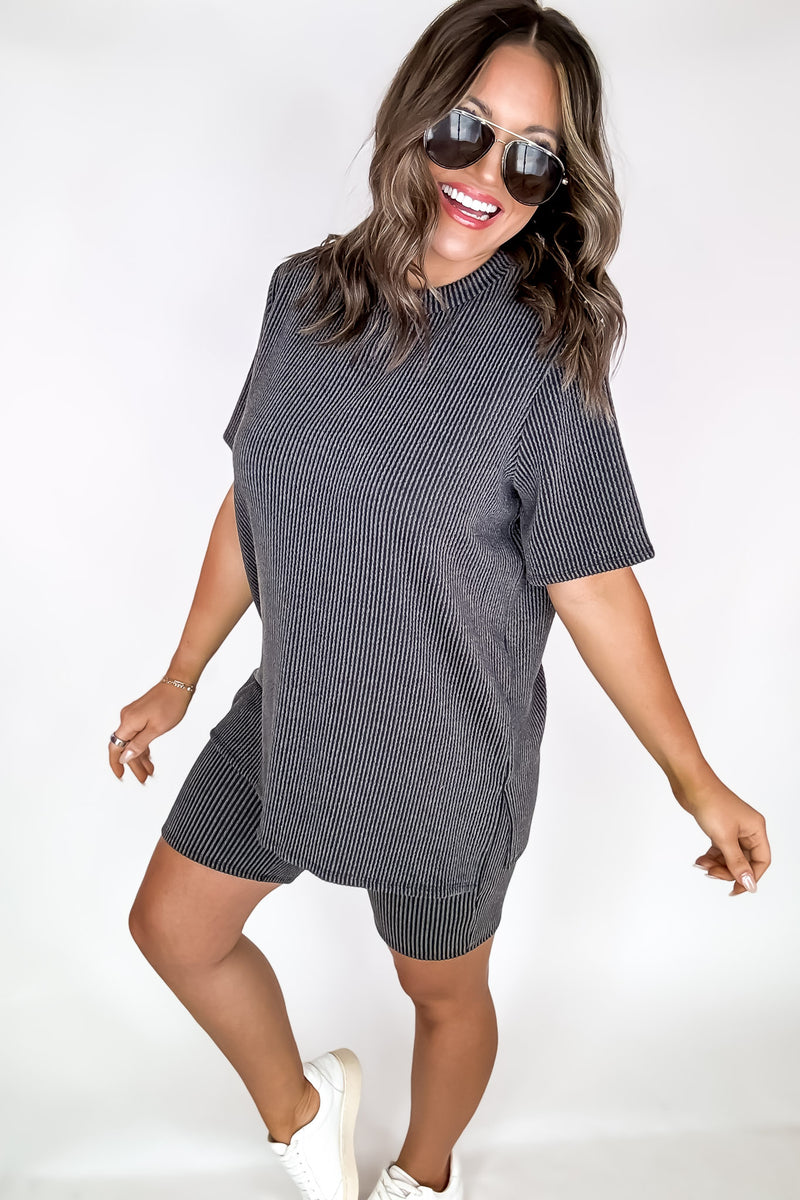 We Go Together Black Ribbed Top