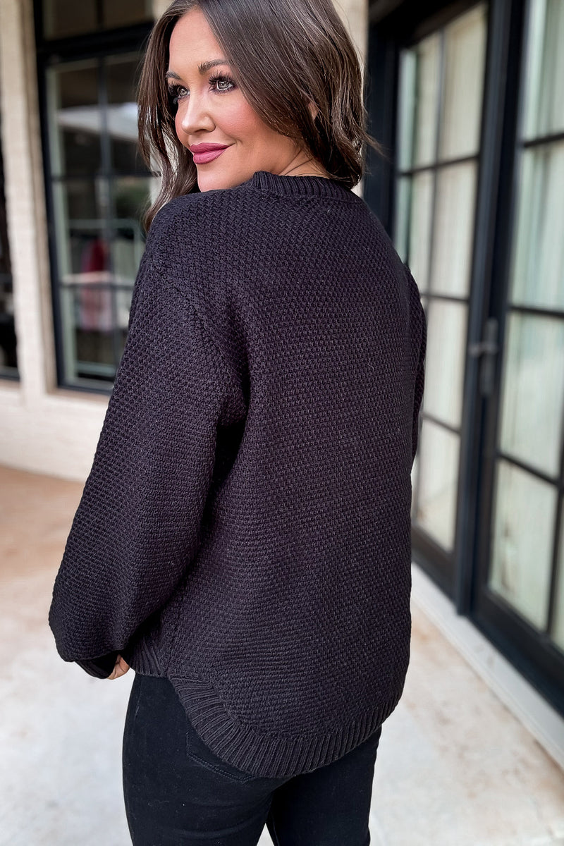Around The Fire Black Round Neck Basic Sweater