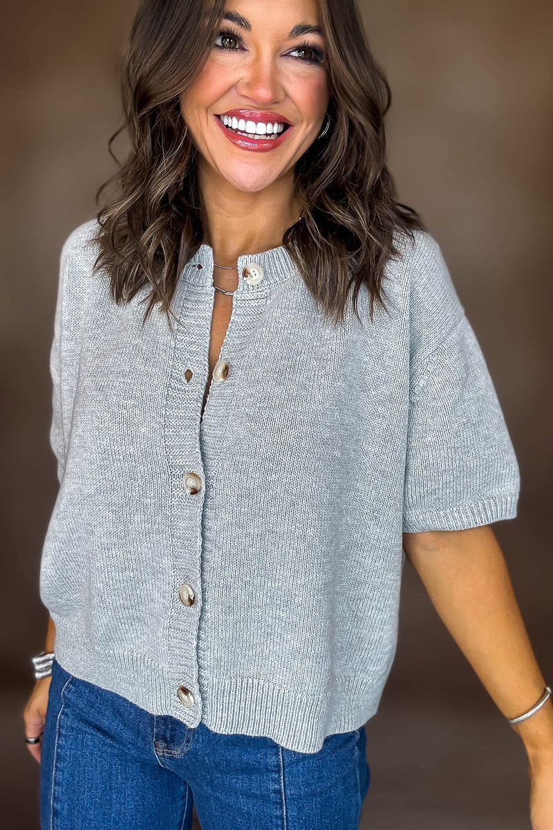 Short Sleeve Heather Grey Sweater Cardigan