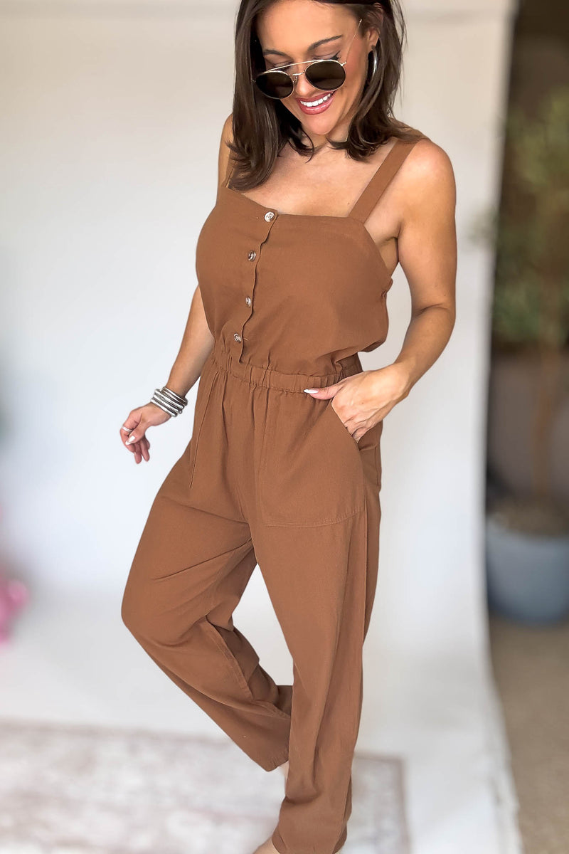 Button Down Walnut Jumpsuit