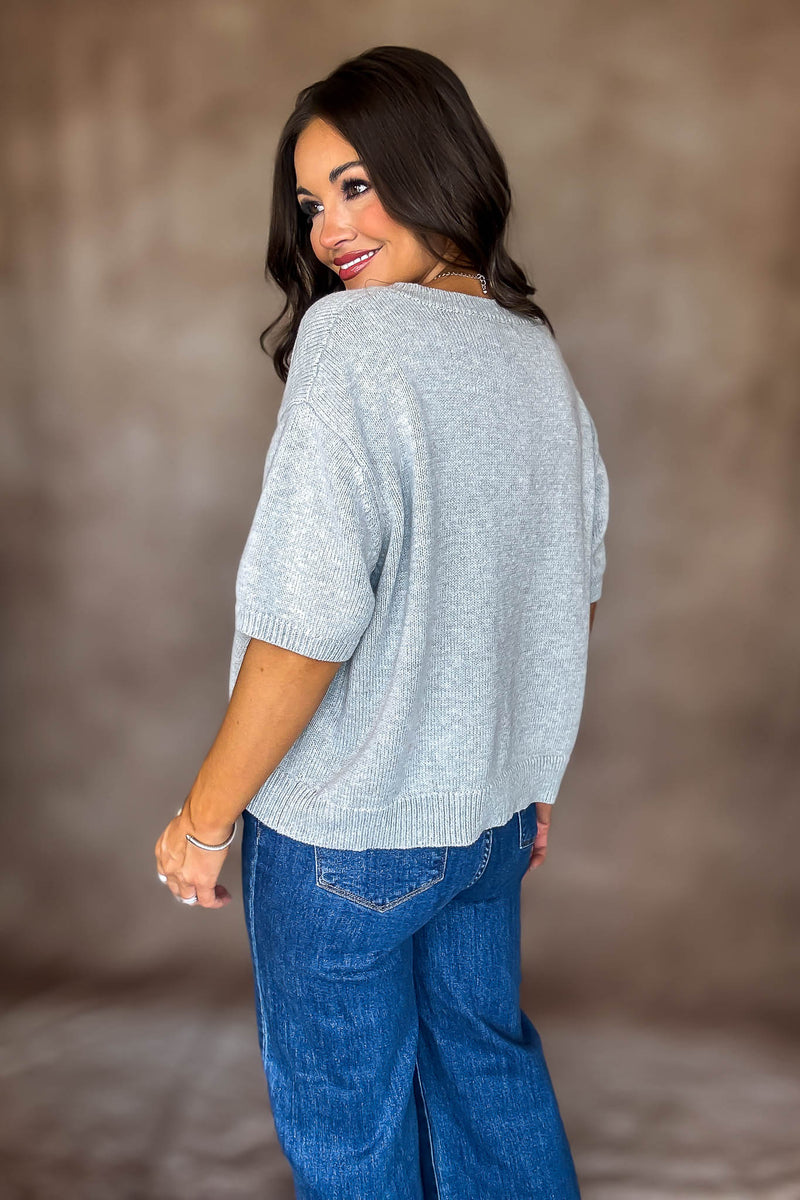 Short Sleeve Heather Grey Sweater Cardigan