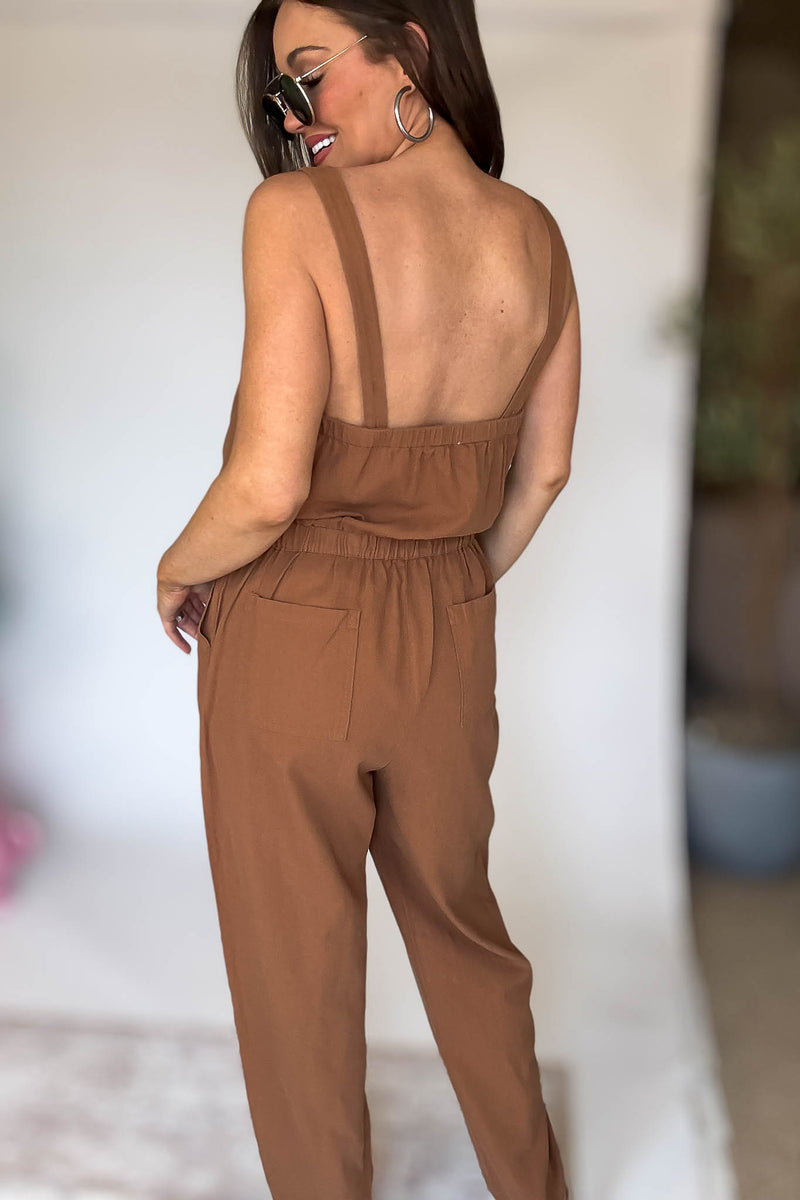Button Down Walnut Jumpsuit