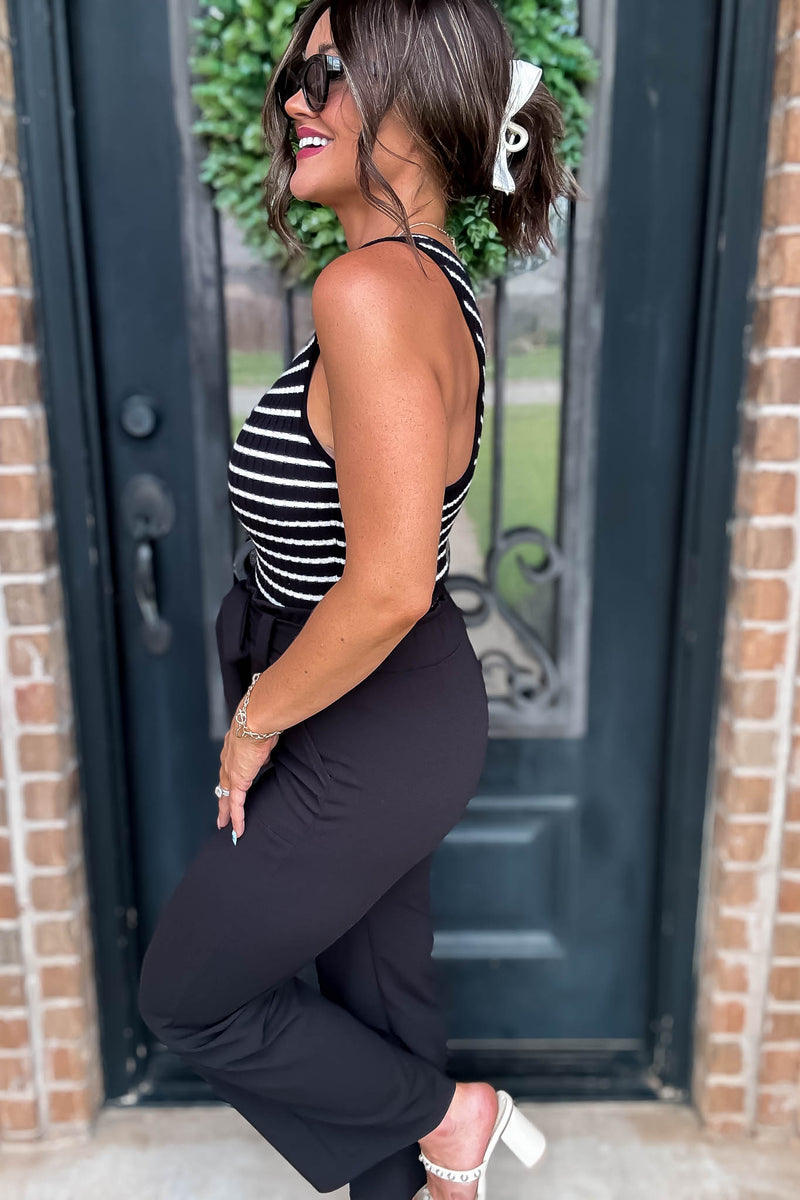 One Shoulder Striped Ribbed Knit Top