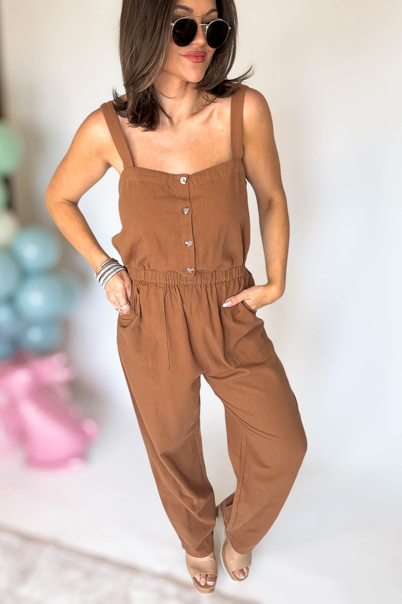 Button Down Walnut Jumpsuit