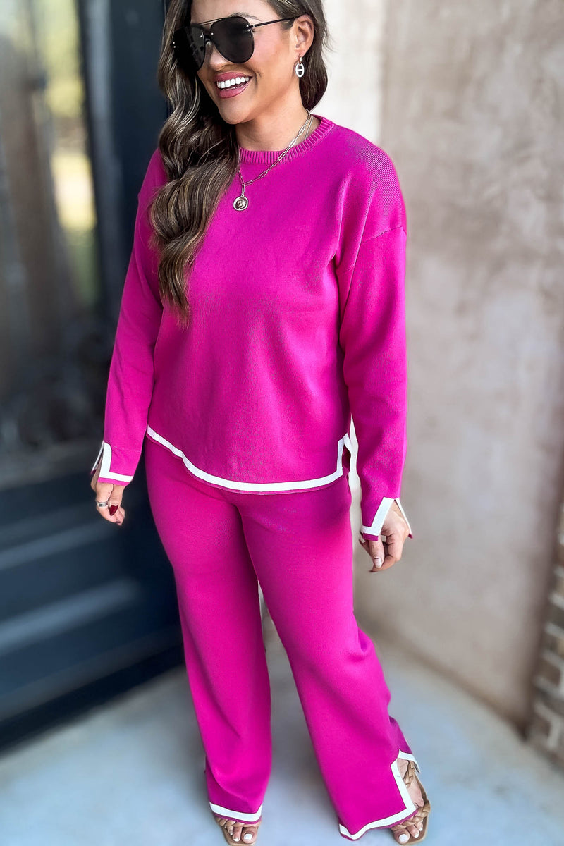 Fuchsia Contrast Detail Sweater Pants