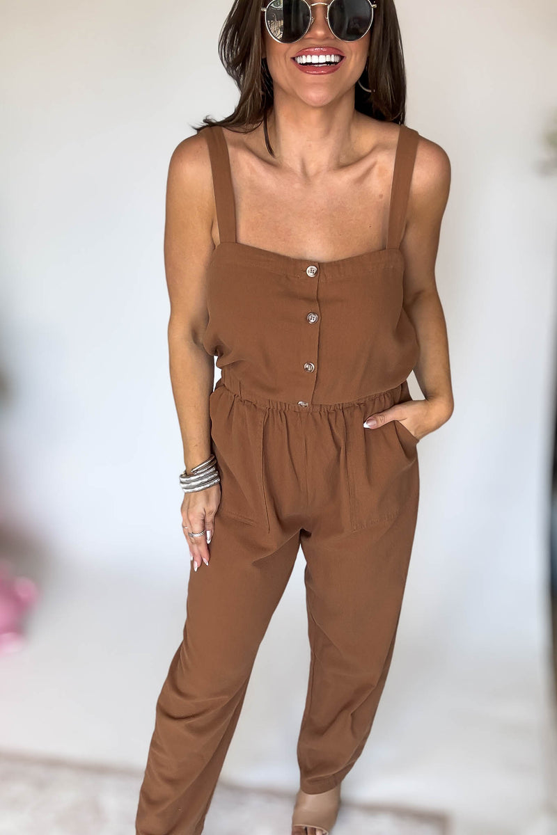Button Down Walnut Jumpsuit