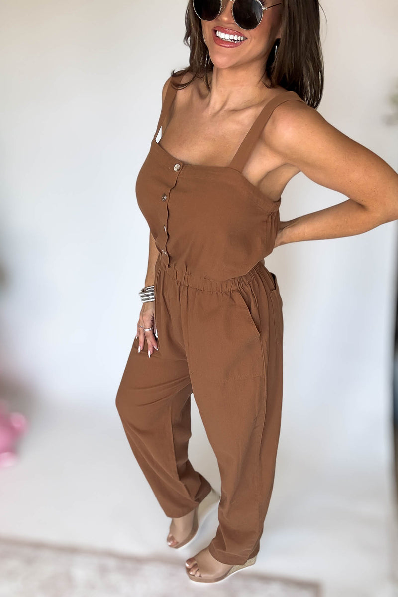 Button Down Walnut Jumpsuit
