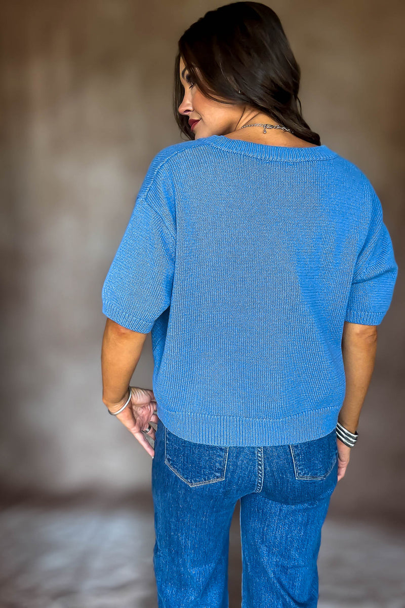Short Sleeve Dusty Blue Sweater Cardigan
