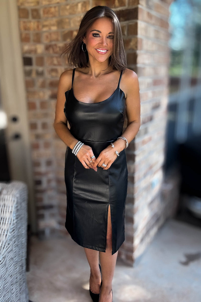 Eesome Black Slit Pleather Mini Dress