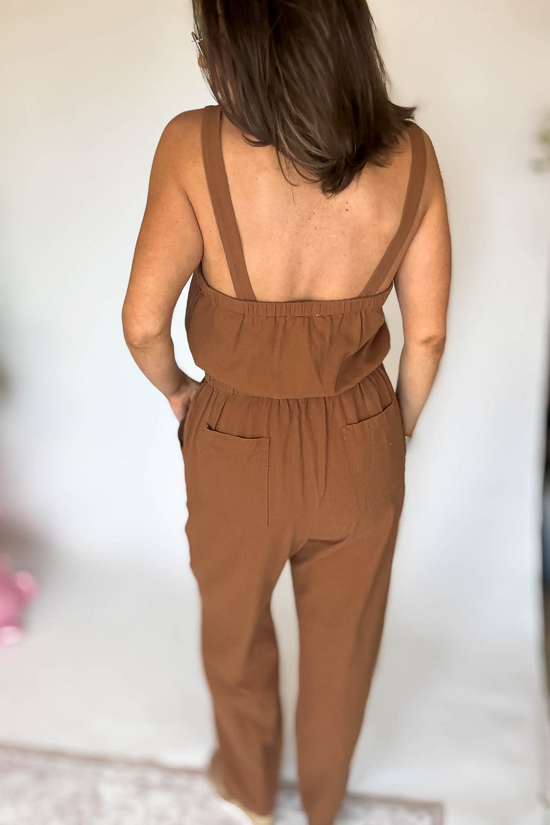 Button Down Walnut Jumpsuit
