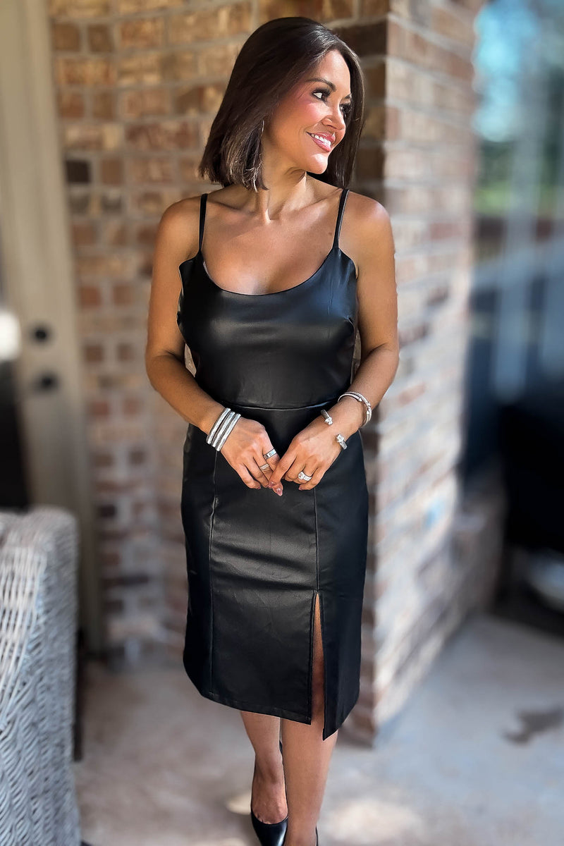 Eesome Black Slit Pleather Mini Dress