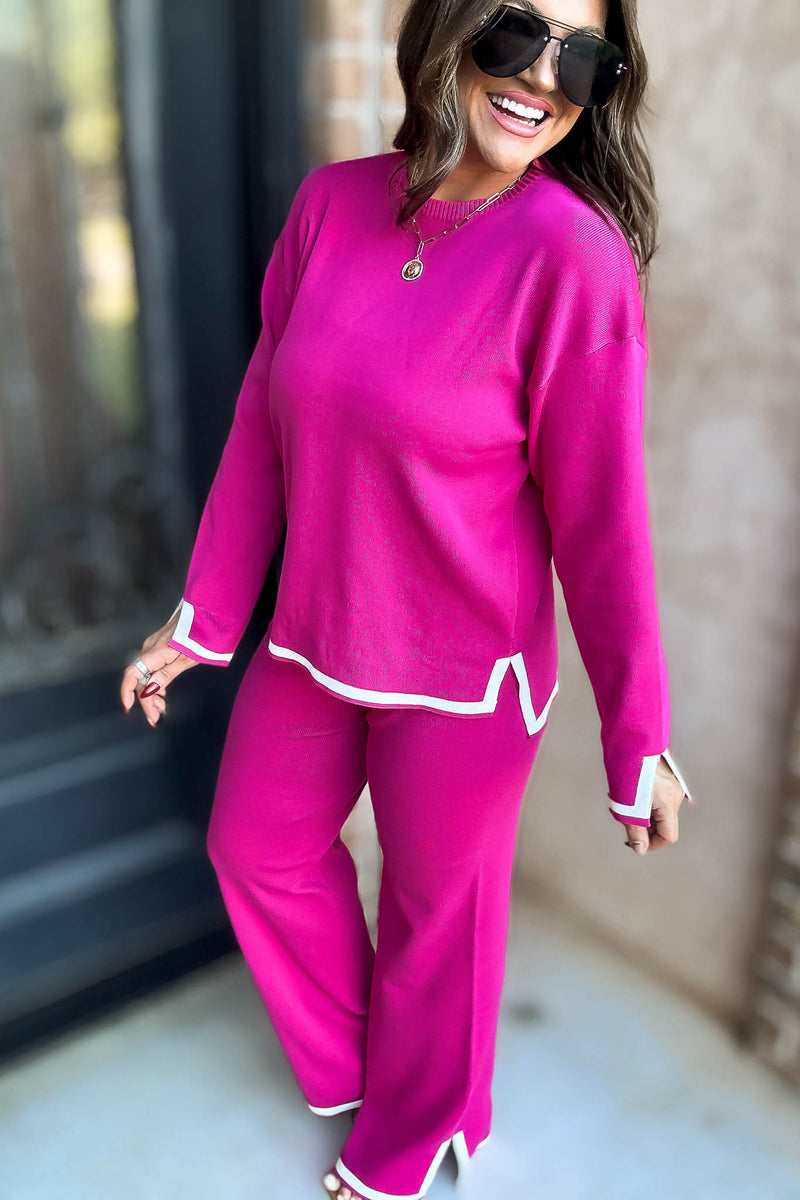Fuchsia Contrast Detail Sweater Pants