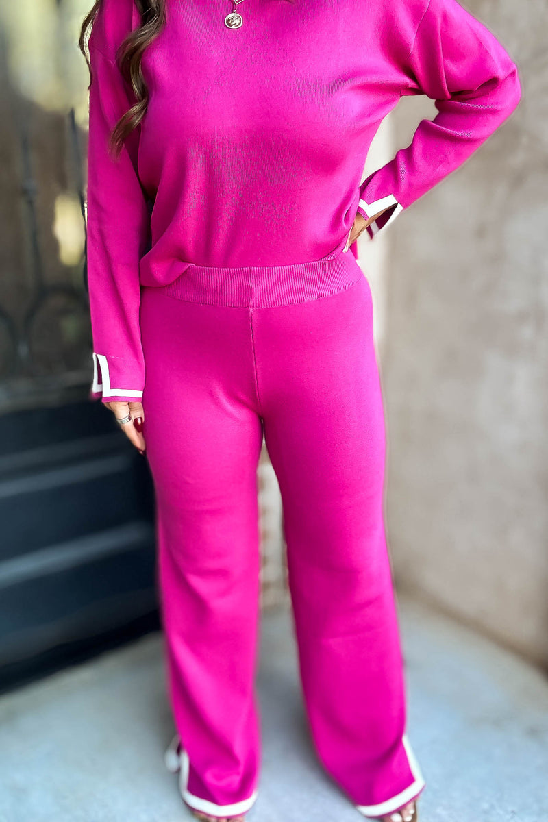 Fuchsia Contrast Detail Sweater Pants