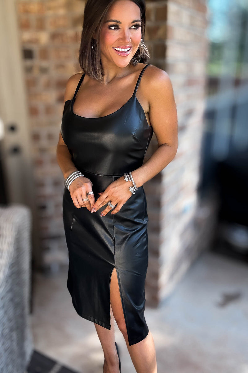 Eesome Black Slit Pleather Mini Dress