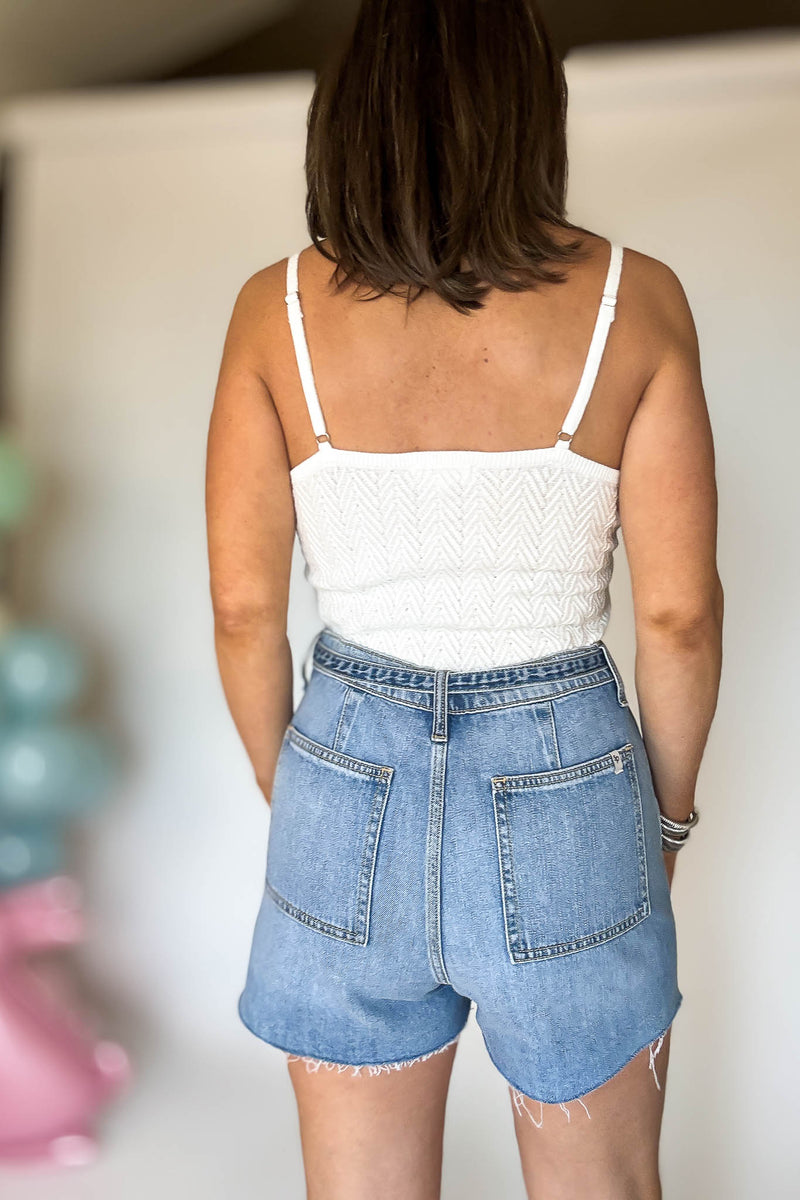HIGH RISE TIE WAIST SHORTS WITH RAW CUT HEM