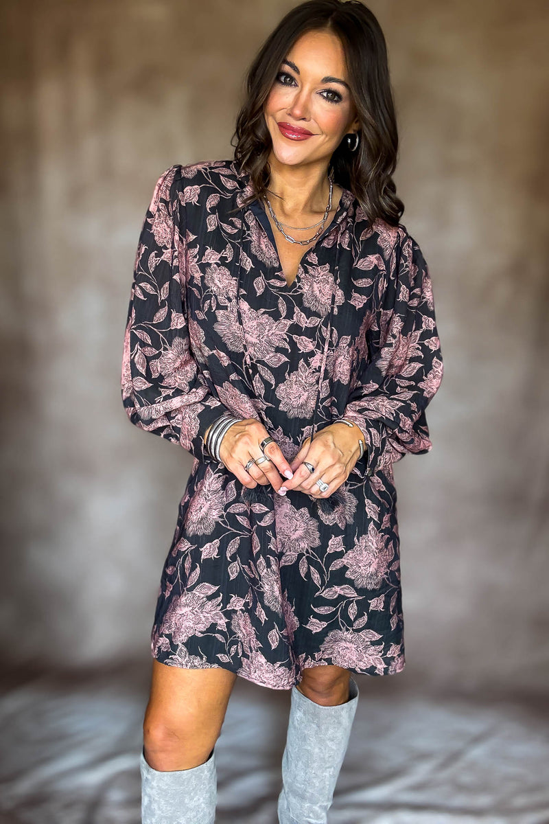 Front Tassel Tie Floral Peasant Dress